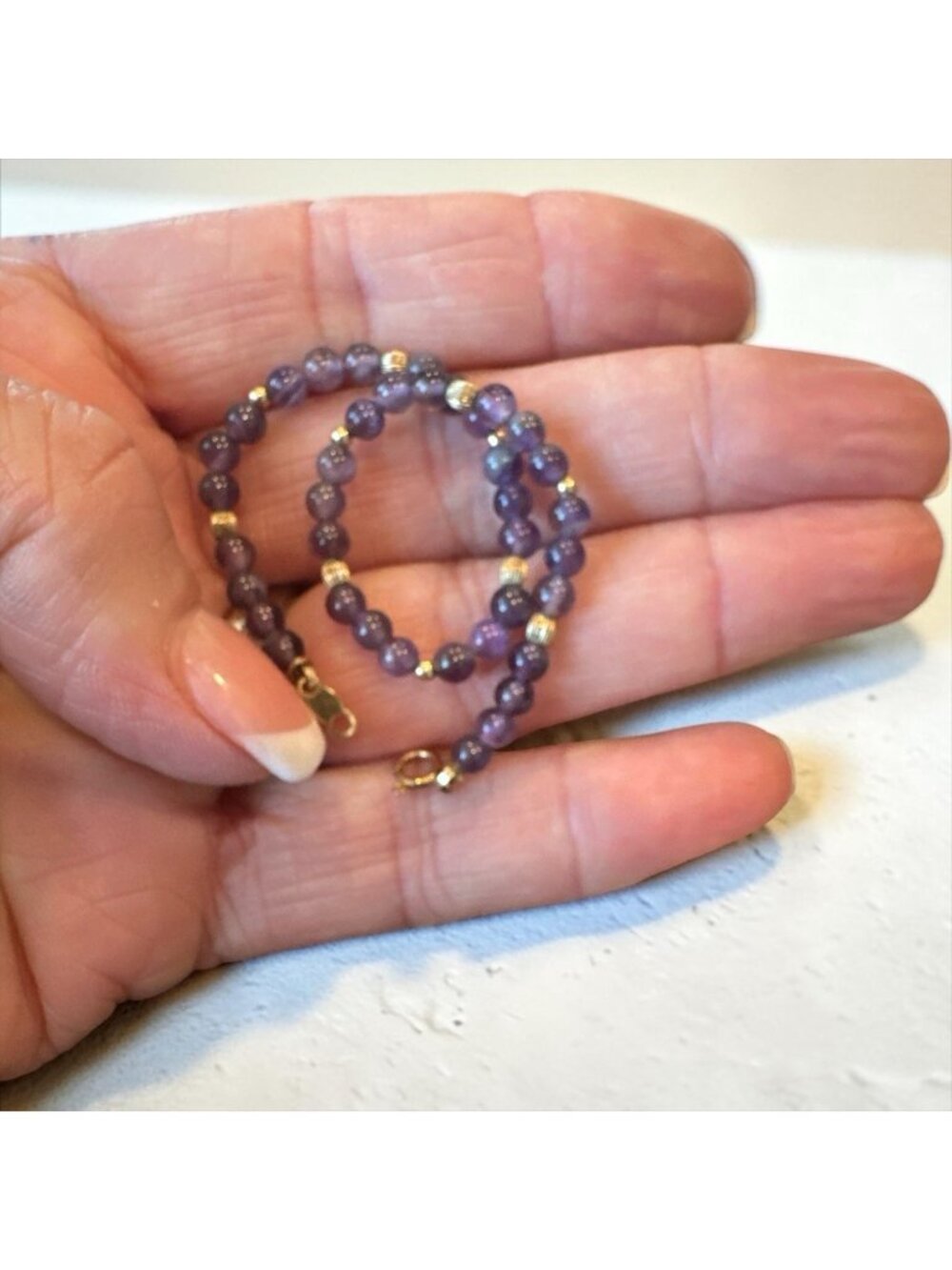 Dainty Amethyst Bracelet 14k GF Chain Beaded Bracelet 3.6gr 7"